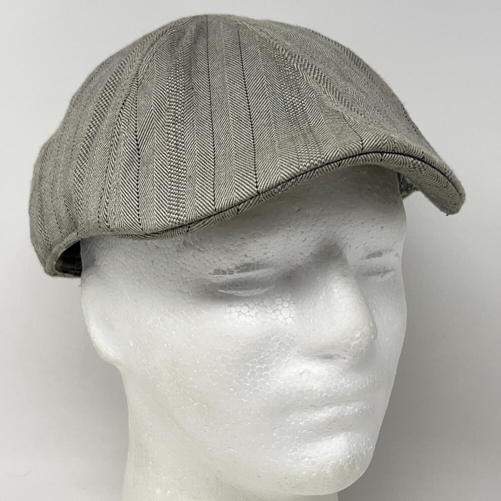 Vintage Stone Herringbone Flat Cap Hat Ivy Newsboy Cabbie Driving Beige S-M